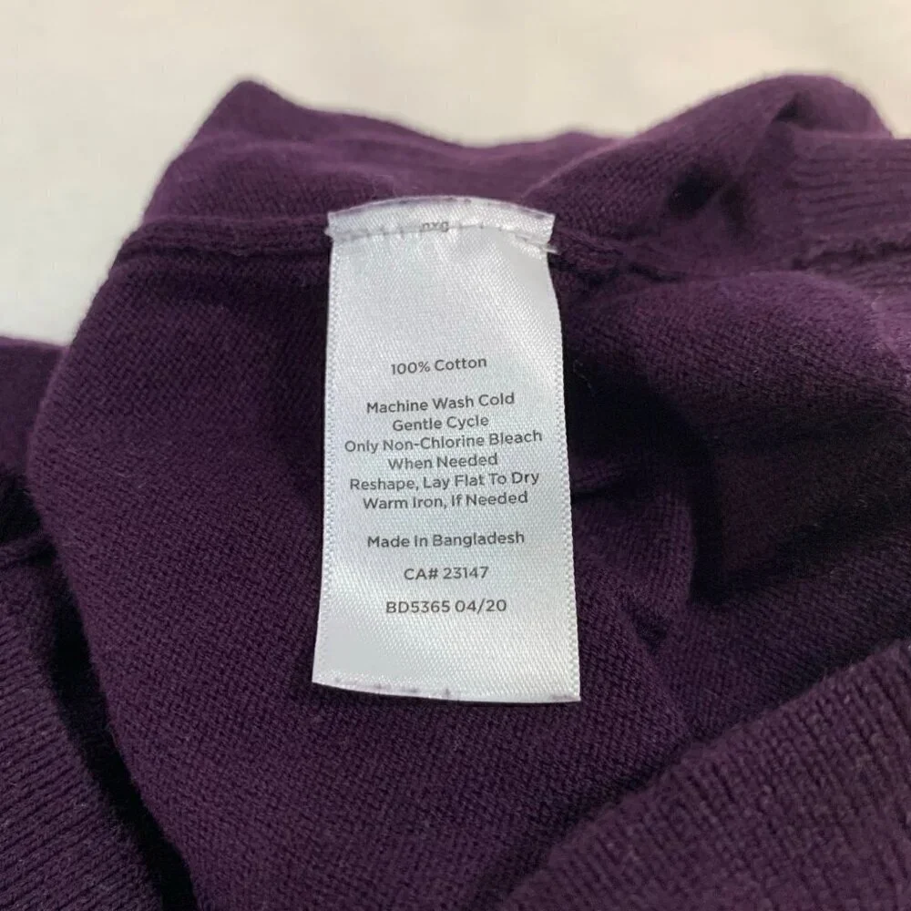 Talbots Petite Purple V-Neck 100%‎ Cotton Sweater Ribbed Chevron Detail SP